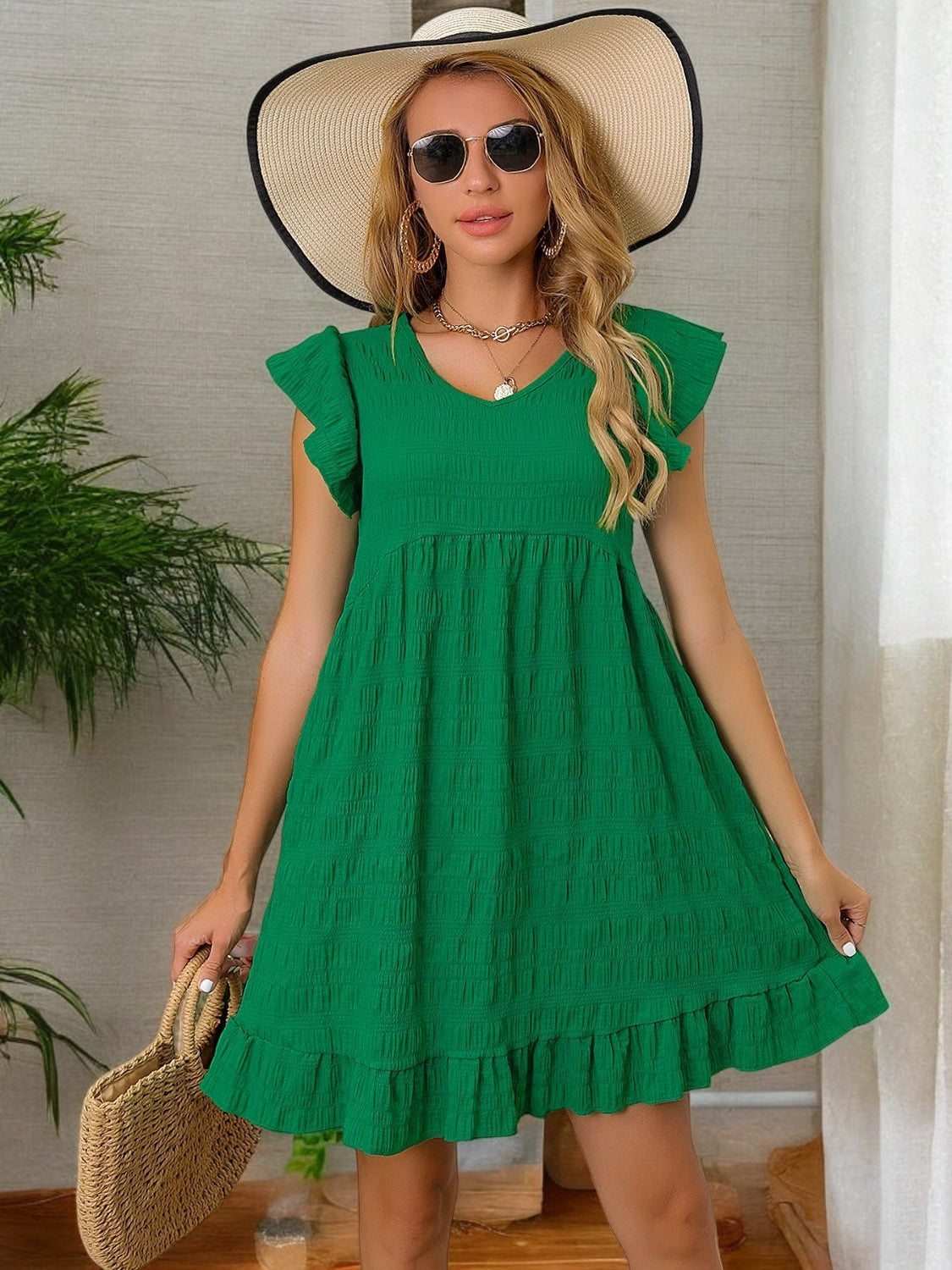 Sunny Ruffle Cap Sleeve Mini Dress