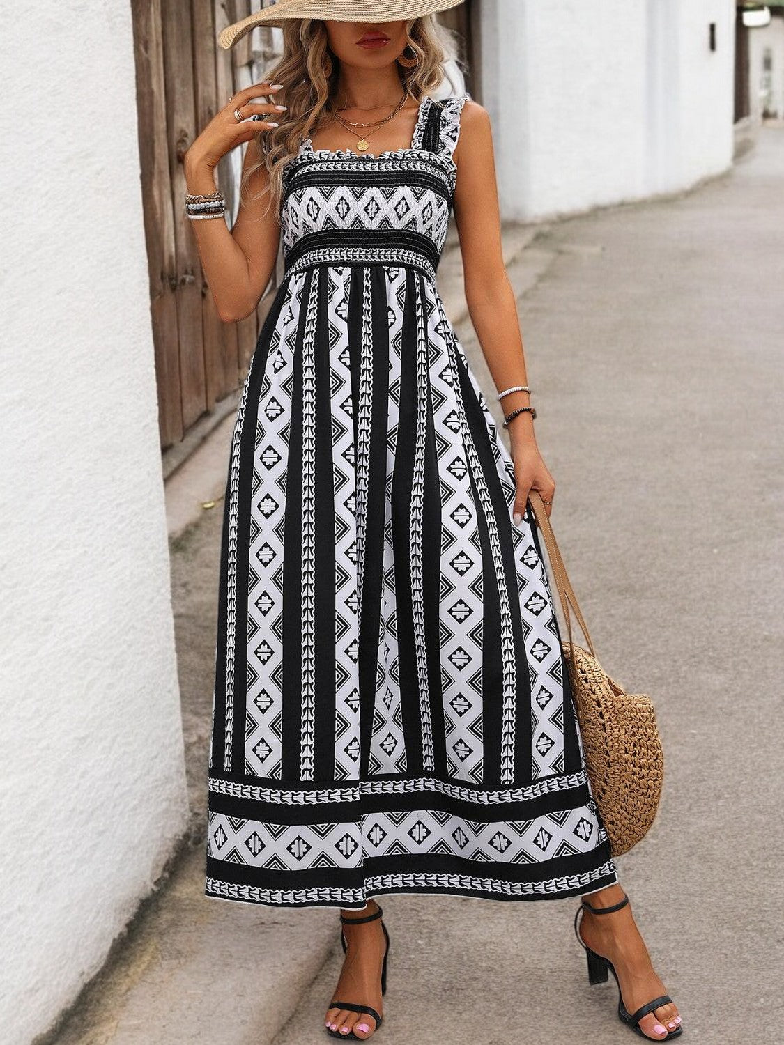 Summer Bloom Square Neck Printed Maxi Dress