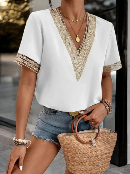 Crochet Trim V-Neck Summer Top