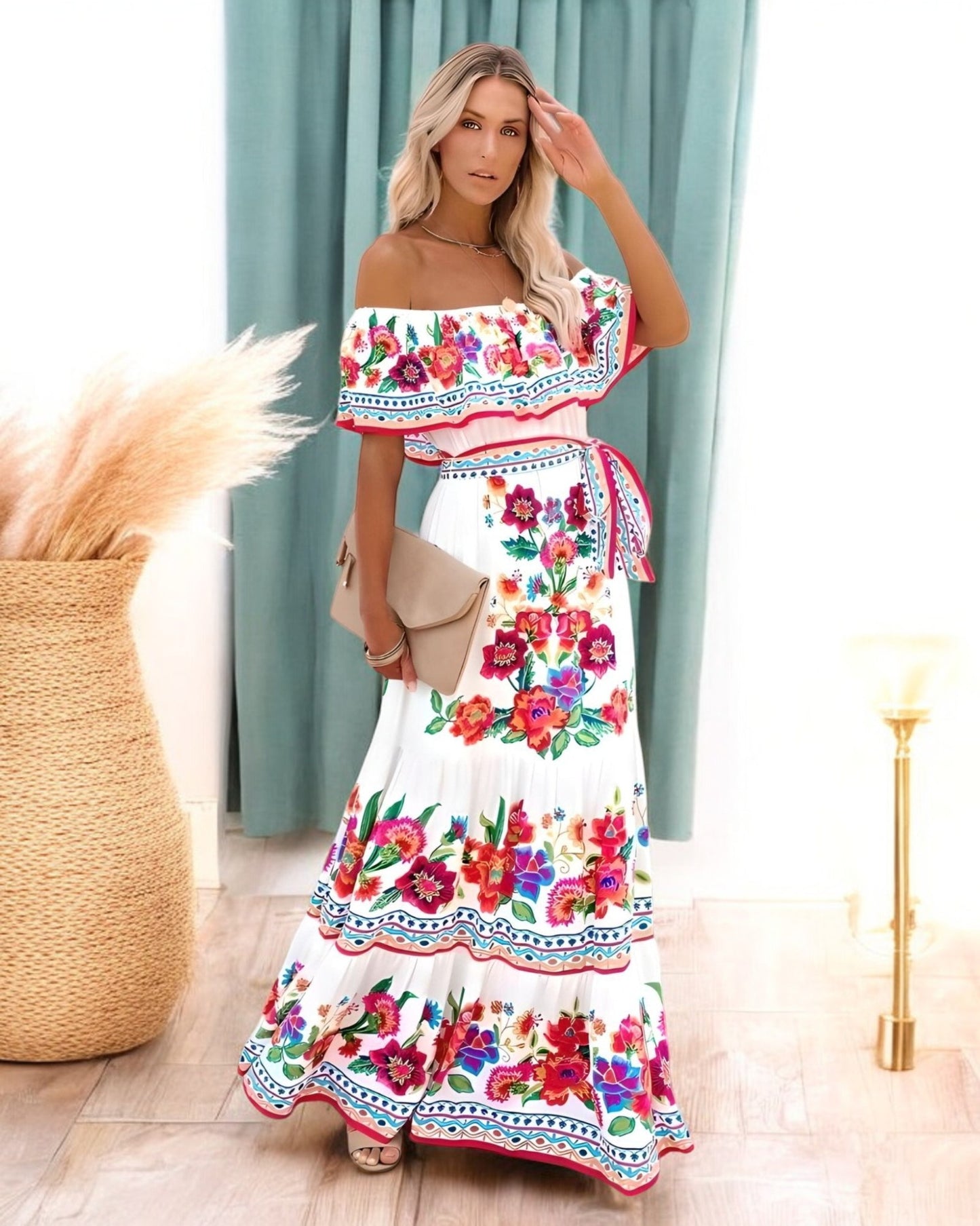 Off-Shoulder Floral Summer Maxi Dress