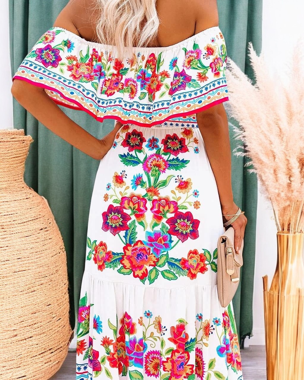 Off-Shoulder Floral Summer Maxi Dress