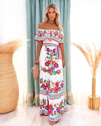 Off-Shoulder Floral Summer Maxi Dress