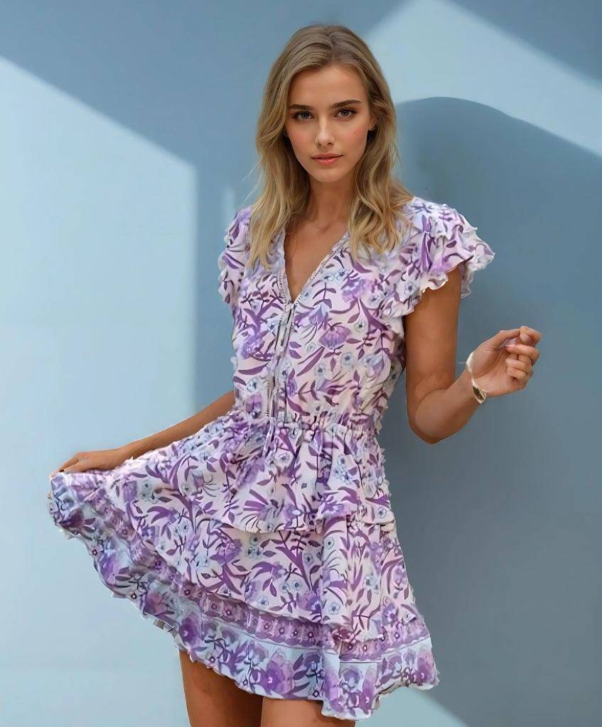 Lilac Dream Floral Mini Dress - Vibes for Summer - FoxesFashion