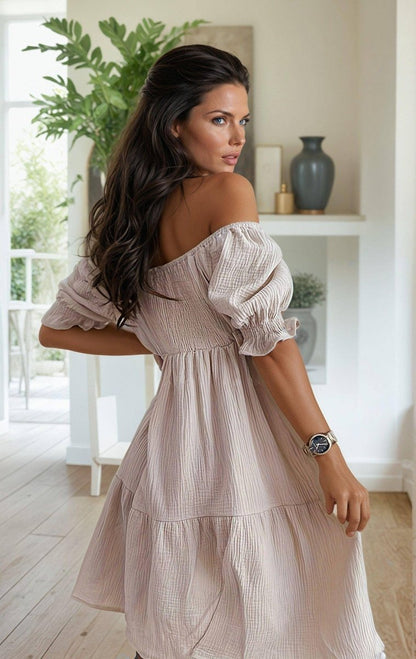 Ruffled Off-Shoulder Midi Dress - FoxesFashion