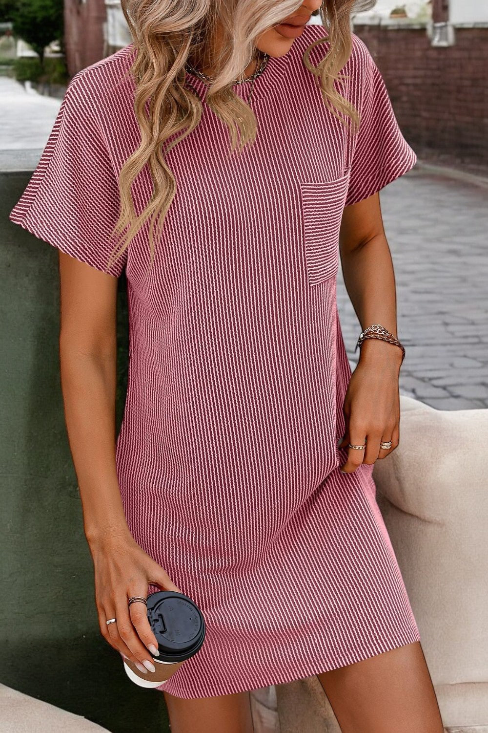 Sunny Stripes Ribbed Mini Tee Dress