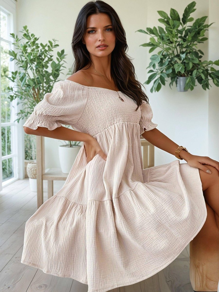 Ruffled Off-Shoulder Midi Dress - FoxesFashion