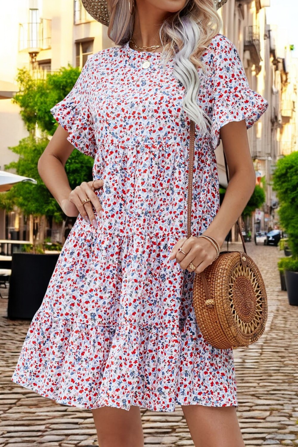 Floral Dream Tiered Flounce Sleeve Dress