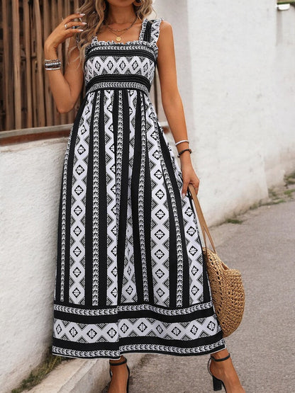 Summer Bloom Square Neck Printed Maxi Dress