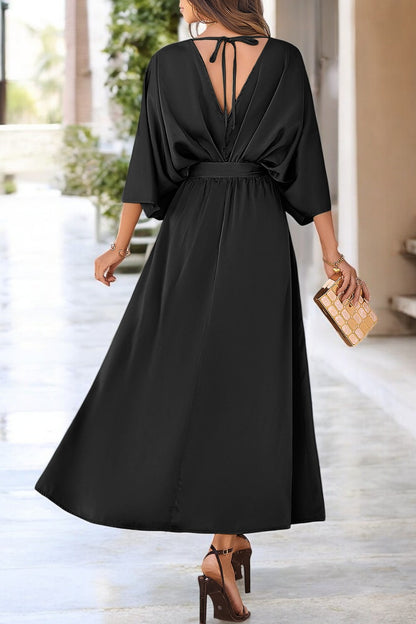 Coastal Charm Slit V-Neck Tied Sleeve Dress