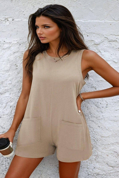 Summer Pocketed Sleeveless Romper - FoxesFashion