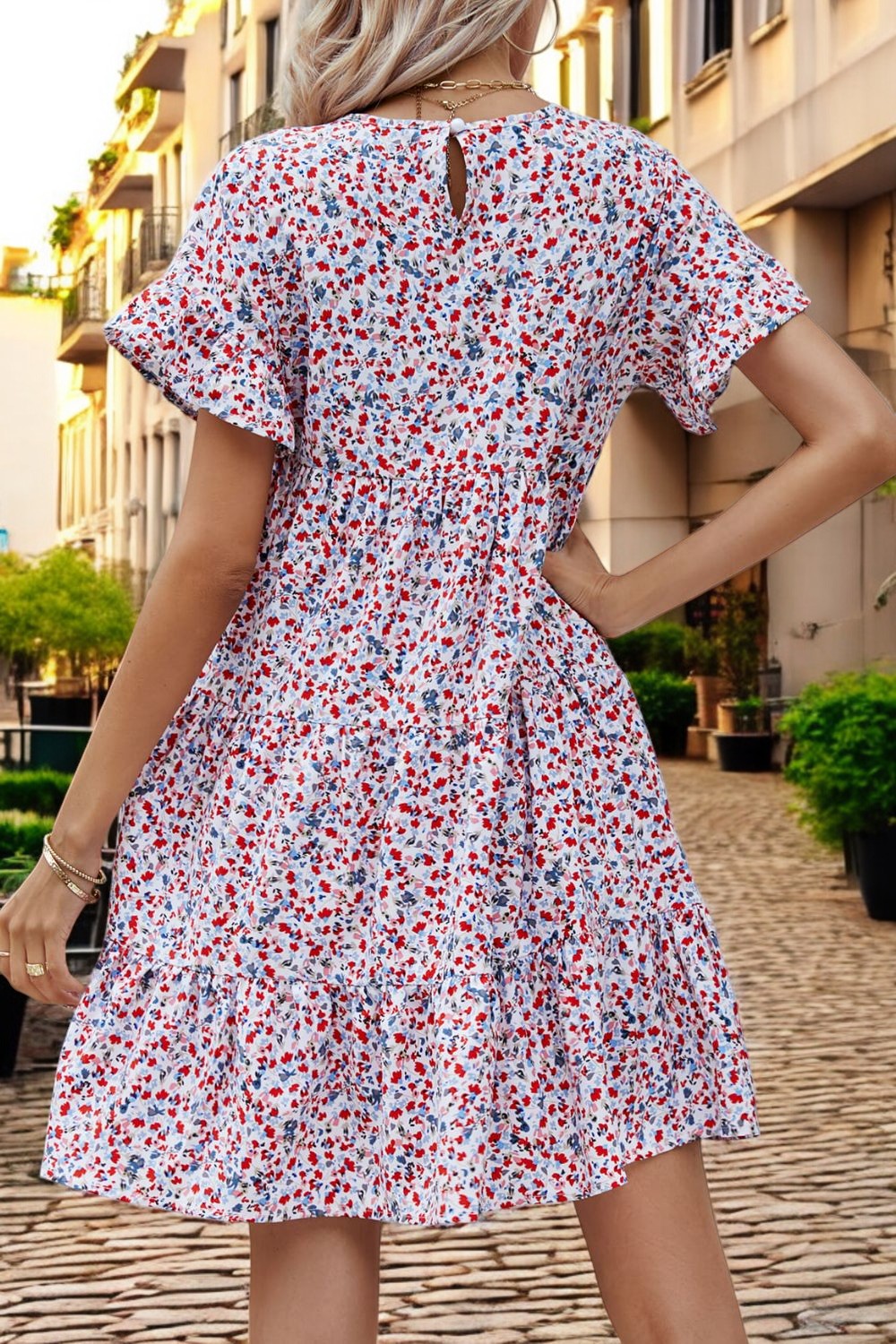 Floral Dream Tiered Flounce Sleeve Dress