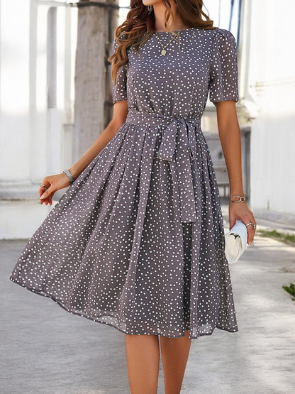 Printed Round Neck Short Sleeve Dress