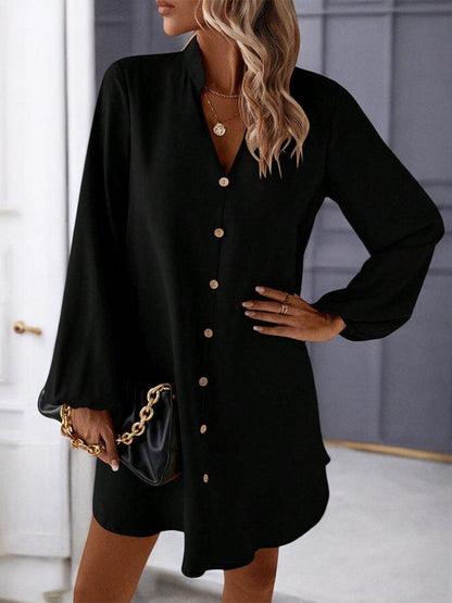 Chic Notched Long Sleeve Mini Dress