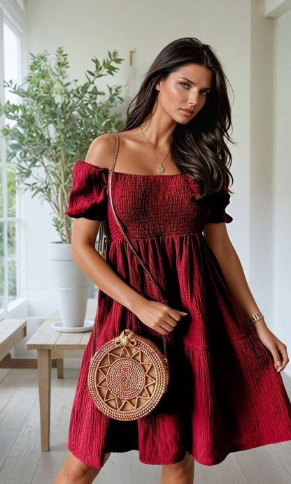 Ruffled Off-Shoulder Midi Dress - FoxesFashion