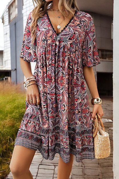 Breezy Bloom Printed V-Neck Mini Dress