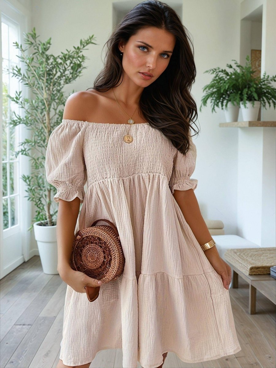 Ruffled Off-Shoulder Midi Dress - FoxesFashion