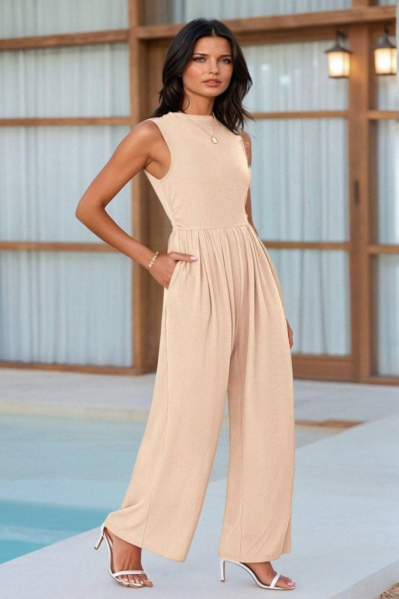 Chic Mock Neck Jumpsuit - FoxesFashion