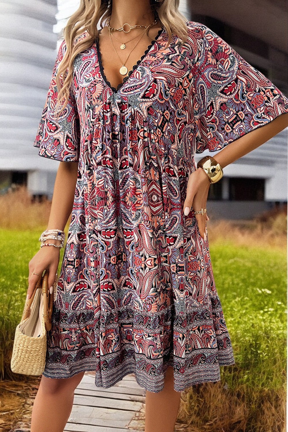 Breezy Bloom Printed V-Neck Mini Dress