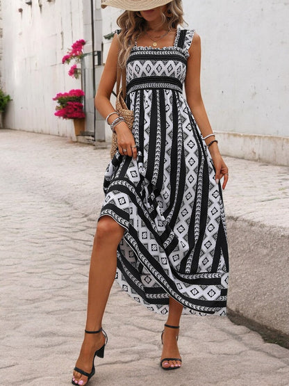 Summer Bloom Square Neck Printed Maxi Dress