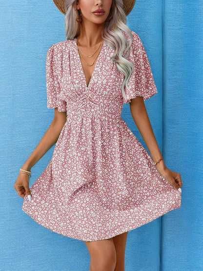 Floral V-Neck Mini Dress - Summer Chic