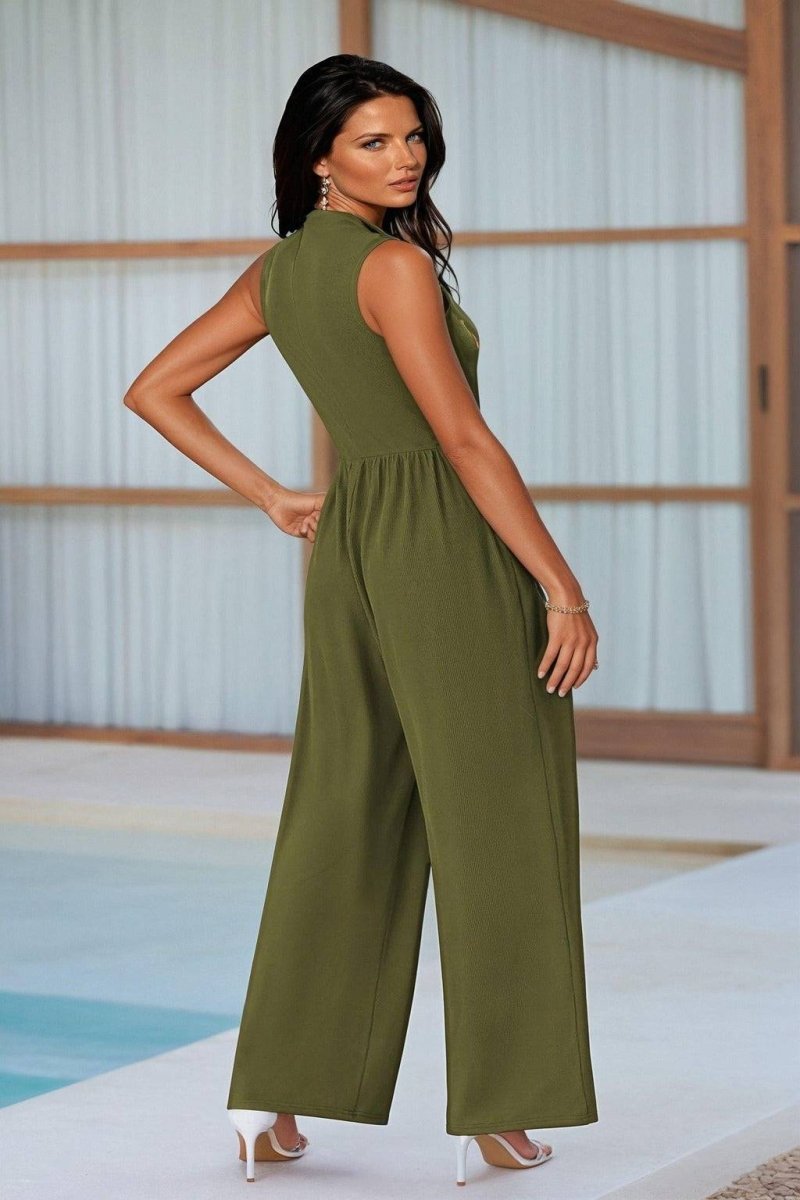 Chic Mock Neck Jumpsuit - FoxesFashion