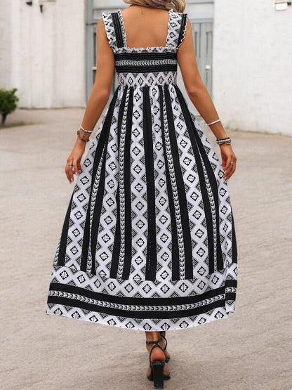 Summer Bloom Square Neck Printed Maxi Dress