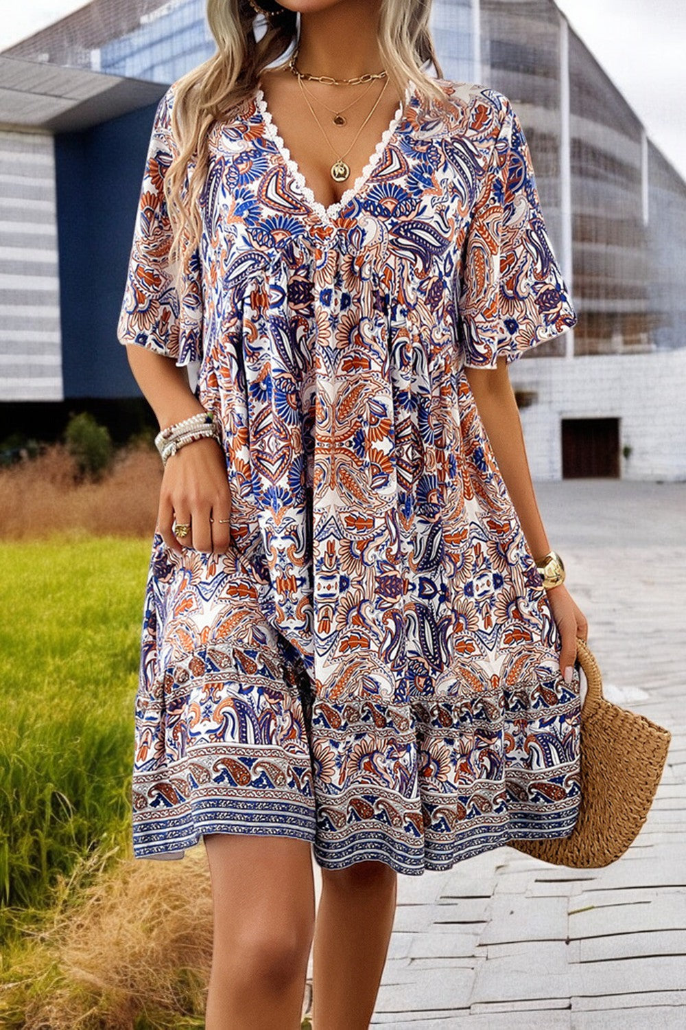 Breezy Bloom Printed V-Neck Mini Dress