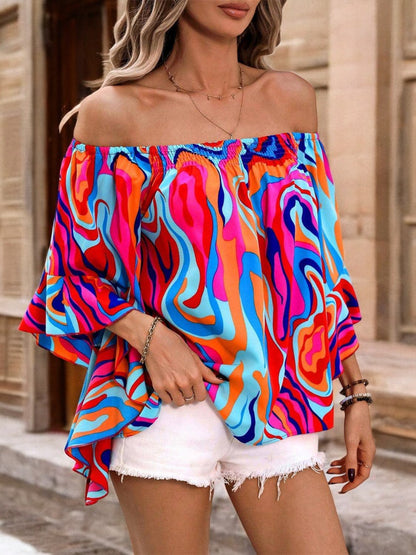 Sunny Escape Printed Off-Shoulder Blouse