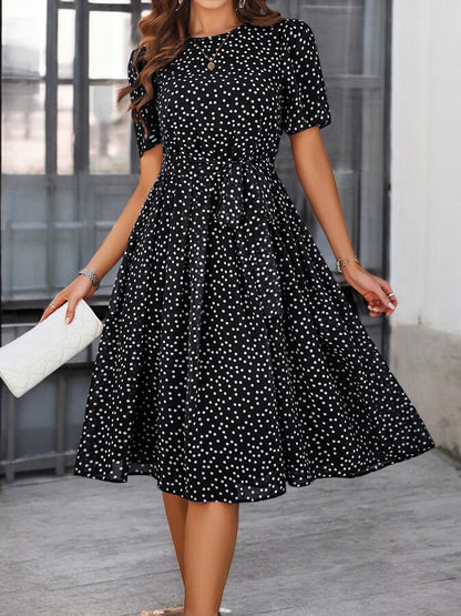 Printed Round Neck Short Sleeve Dress