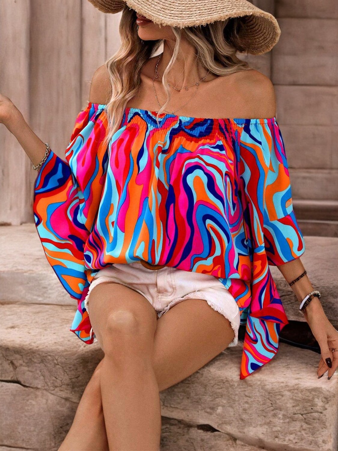 Sunny Escape Printed Off-Shoulder Blouse