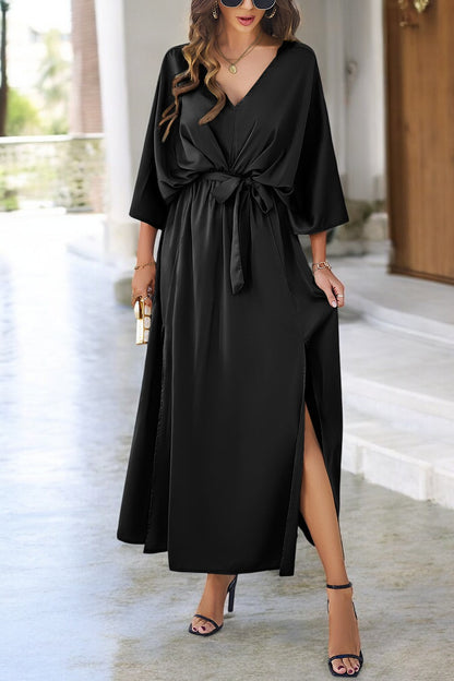 Coastal Charm Slit V-Neck Tied Sleeve Dress