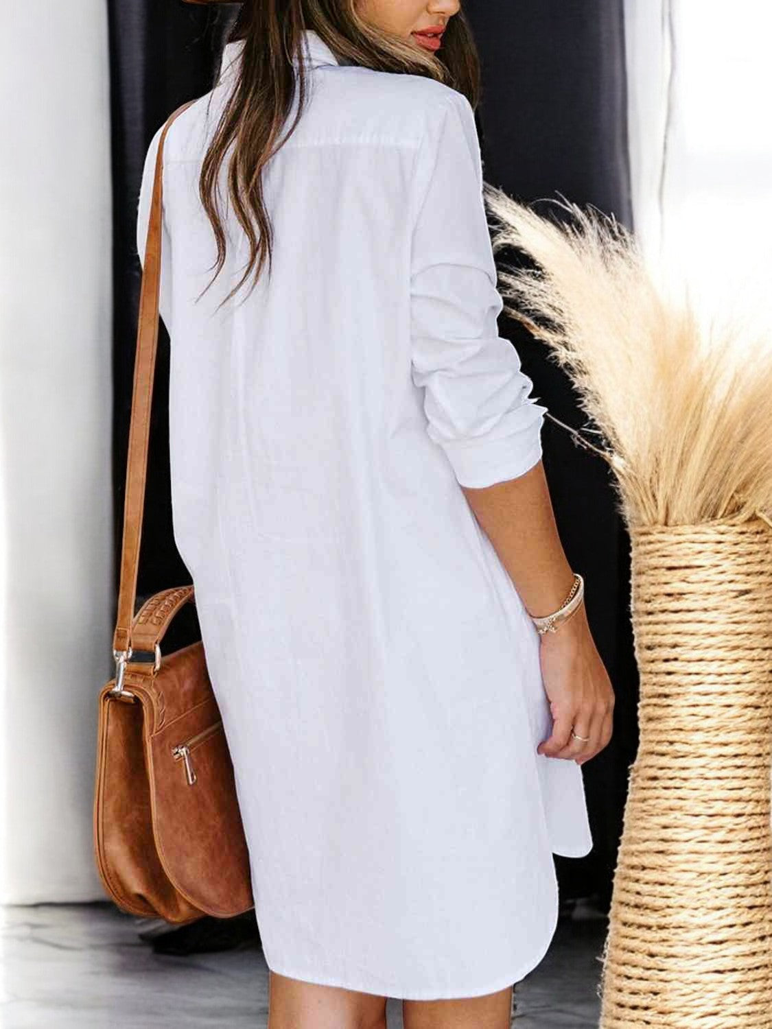 Chic Buttoned Collared Long Sleeve Shirt Dress