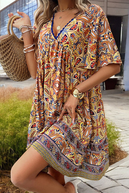 Breezy Bloom Printed V-Neck Mini Dress