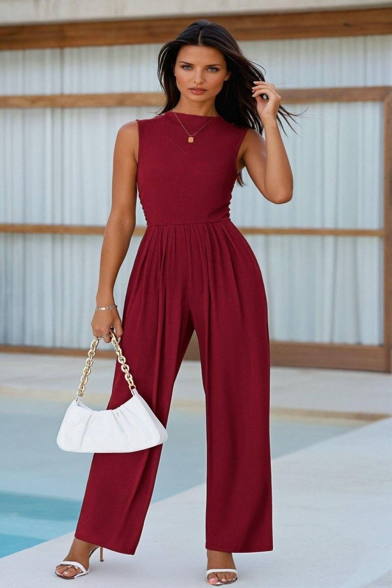 Chic Mock Neck Jumpsuit - FoxesFashion