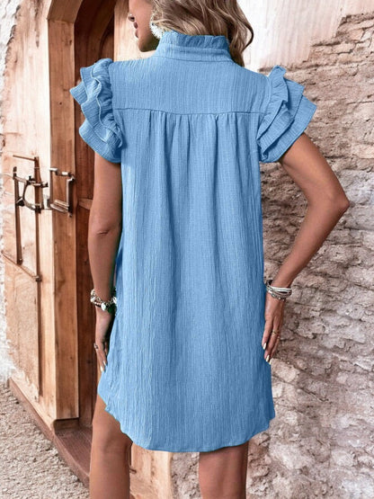 Flowy Cap Sleeve Mini Dress with Ruffle Detail