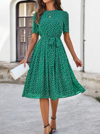 Printed Round Neck Short Sleeve Dress