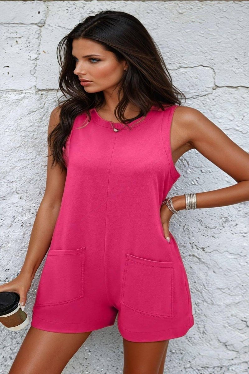 Summer Pocketed Sleeveless Romper - FoxesFashion