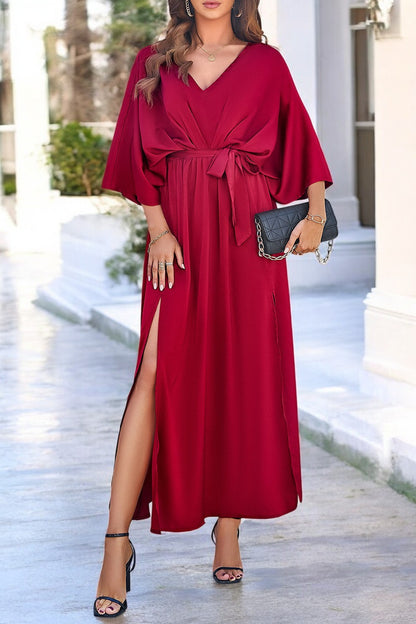 Coastal Charm Slit V-Neck Tied Sleeve Dress